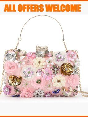 Floral Evening Clutch with Chain Strap and Wristlet Handle